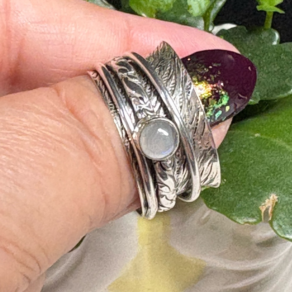 Elegant Ethnic Sterling Silver fidget/meditation Ring with Moonstone